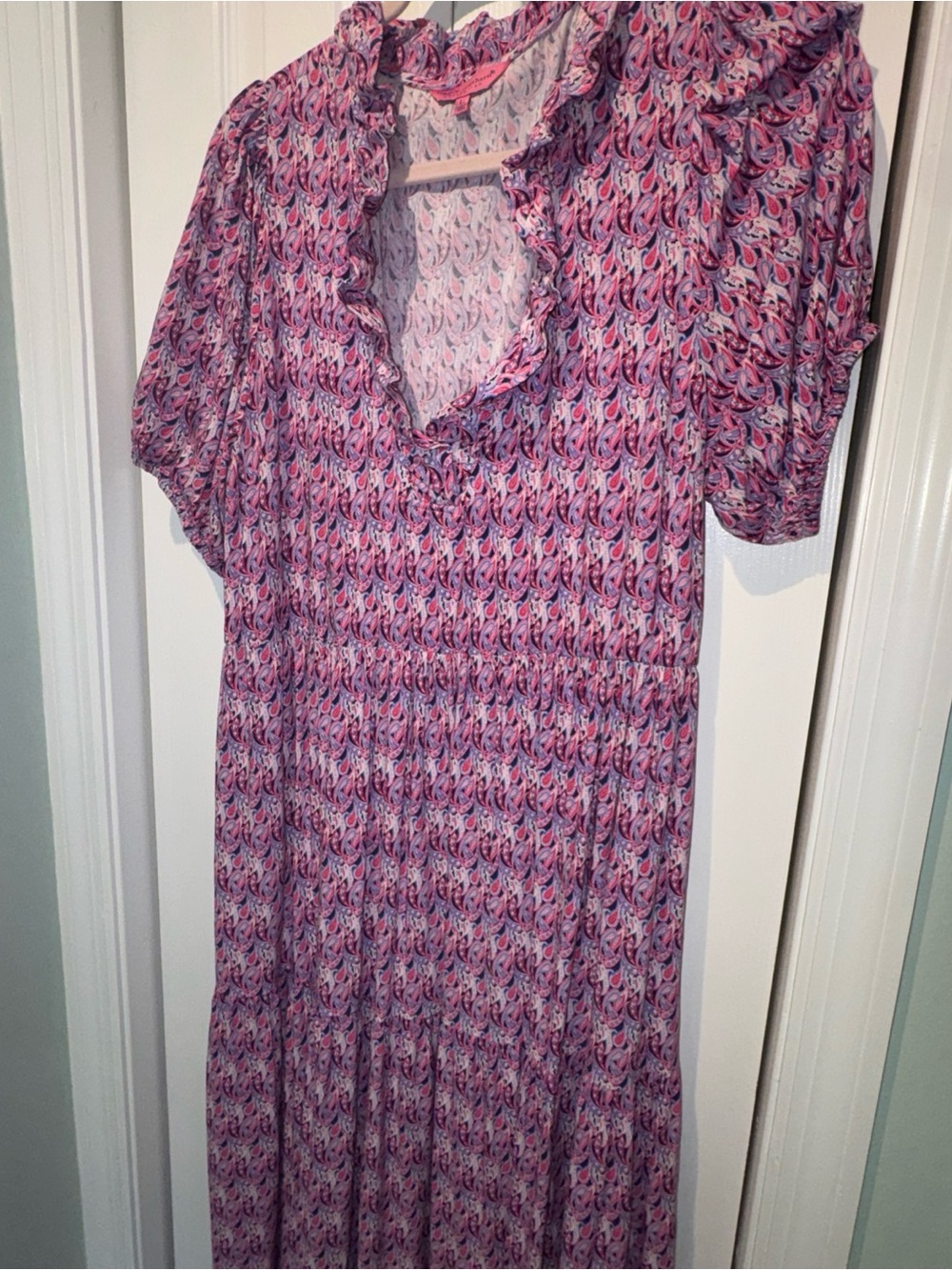 Simply Southern Pink and Purple Paisley Ruffle Dress